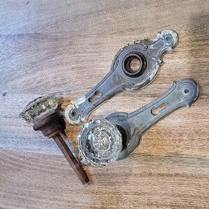 Antique 19th Century Double Sided Door Knob Plate Keyhole 12 Sided Glass Knob